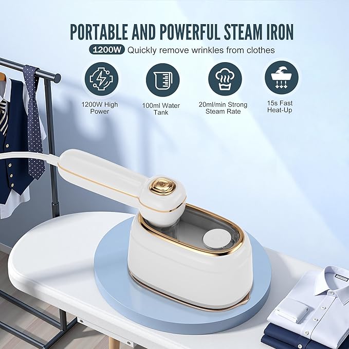 Mini Travel Garment Steamer 1200W Fast Heat 10s Handheld Iron