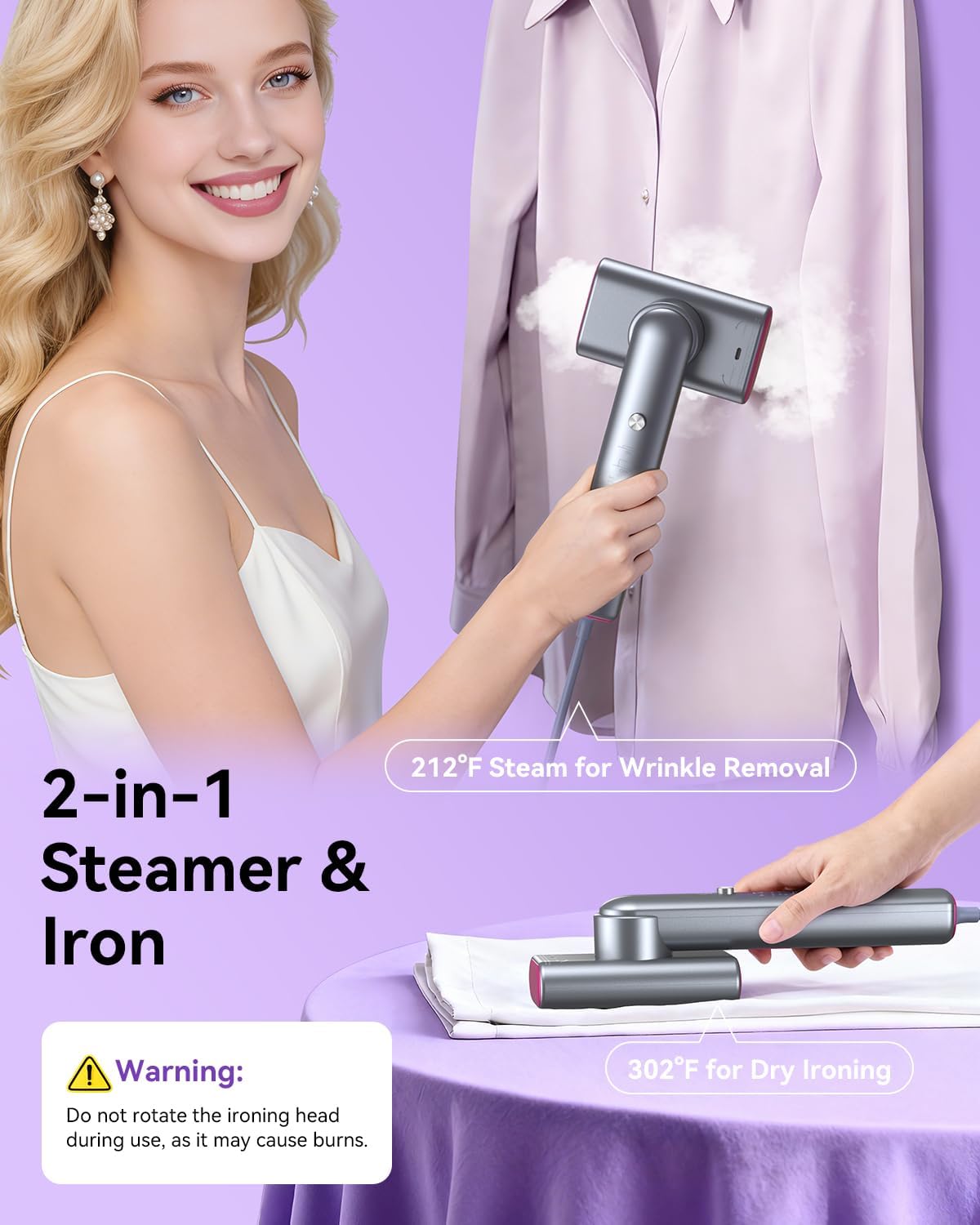 Travel Clothes Steamer 1200W Fast Heat Portable 20 Min Steam