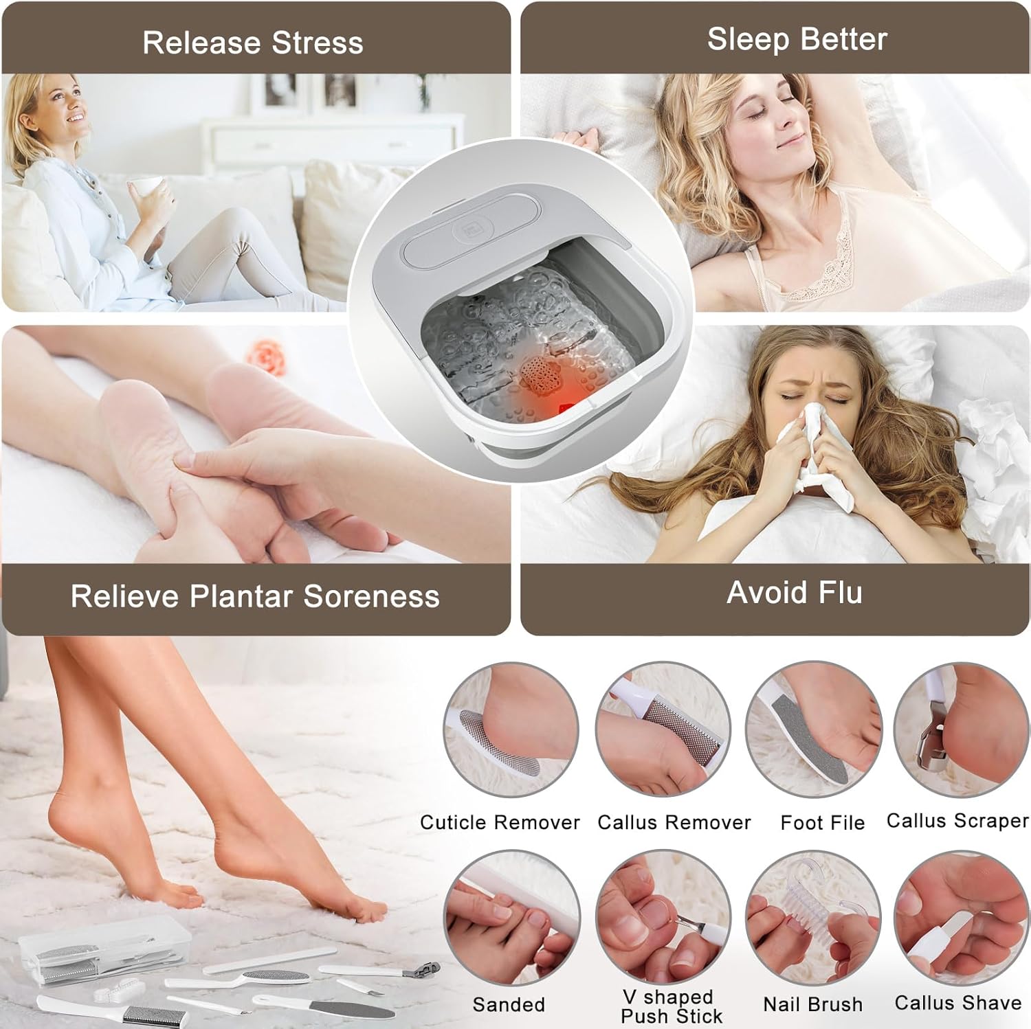 Foldable Foot Spa Bath Heat Bubble Rollers Pedicure Kit Temp Control