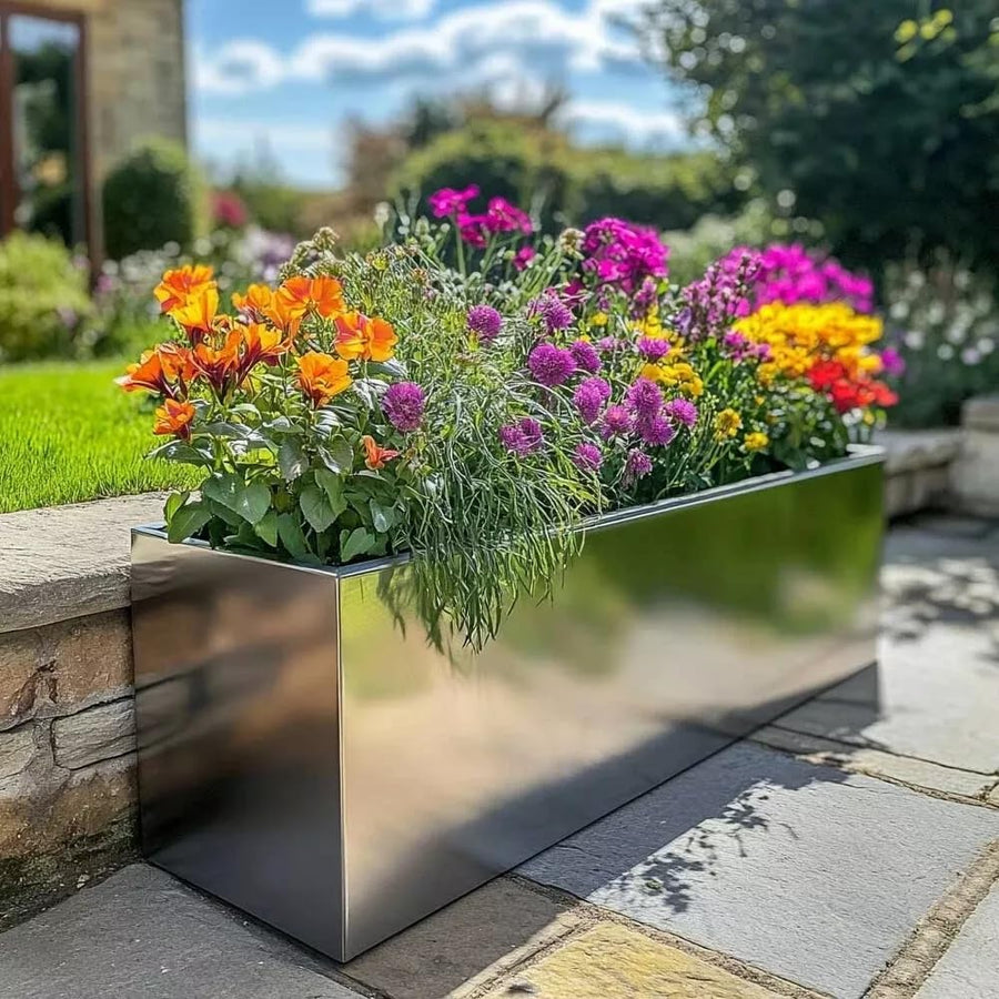 Large Silver Metal Trough Planter Galvanised Garden Box 100cm