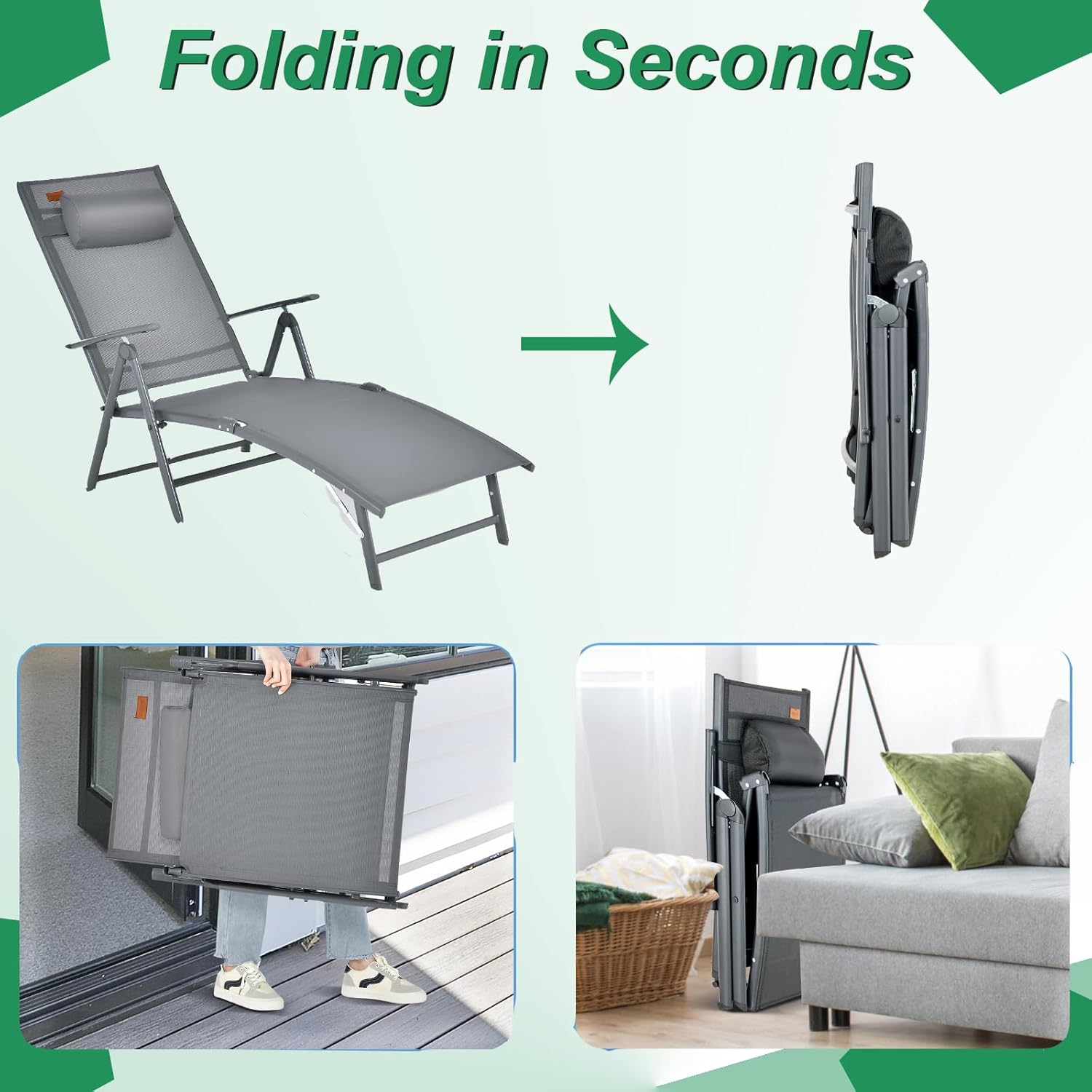 Portable Reclining Sunbed Chair 7 Position Grey