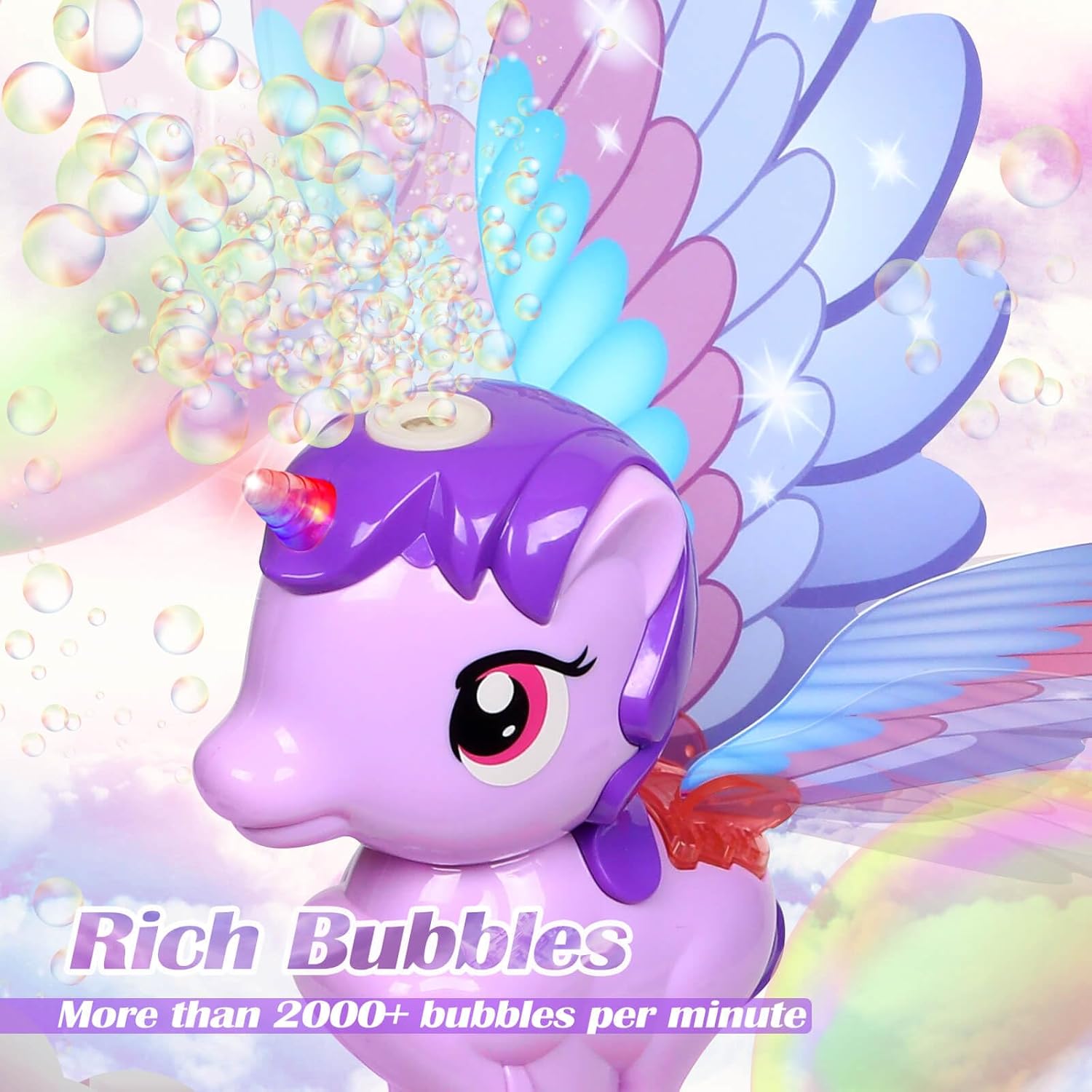 Unicorn Bubble Wand LED Wings Girls Party Outdoor Toy