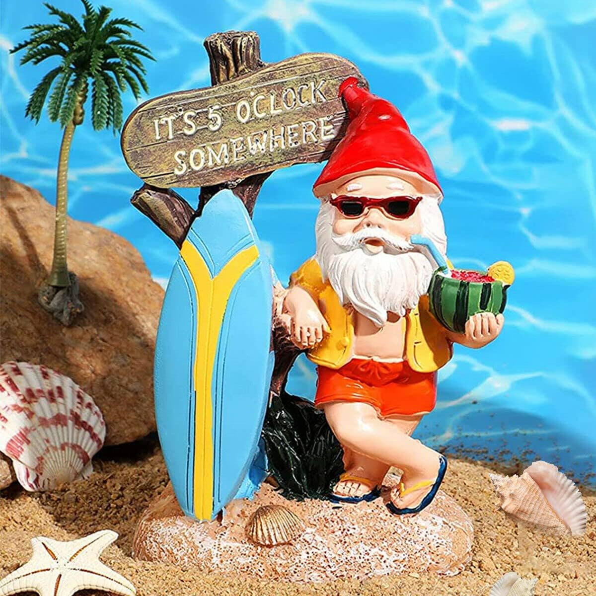 Funny Garden Gnome Statue It's 5 OClock Somewhere Resin Decor