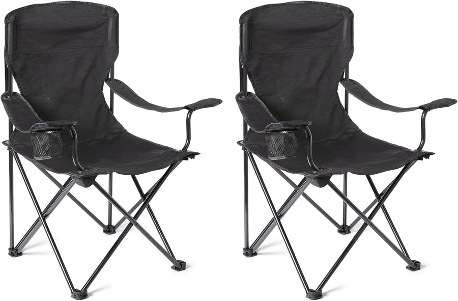 Portable Folding Camping Chair 2 Pack Cup Holder Carry Bag