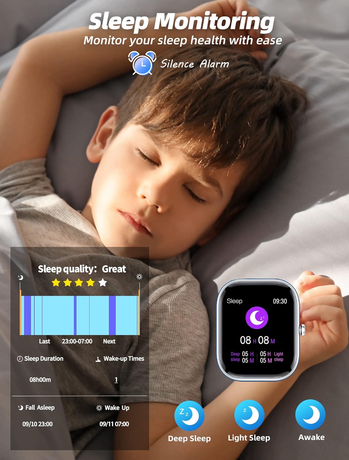 Kids Fitness Smart Watch Blue Heart Sleep Tracker