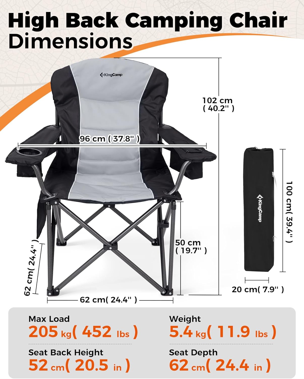 Oversized Camping Chair 205KG Cooler Lumbar
