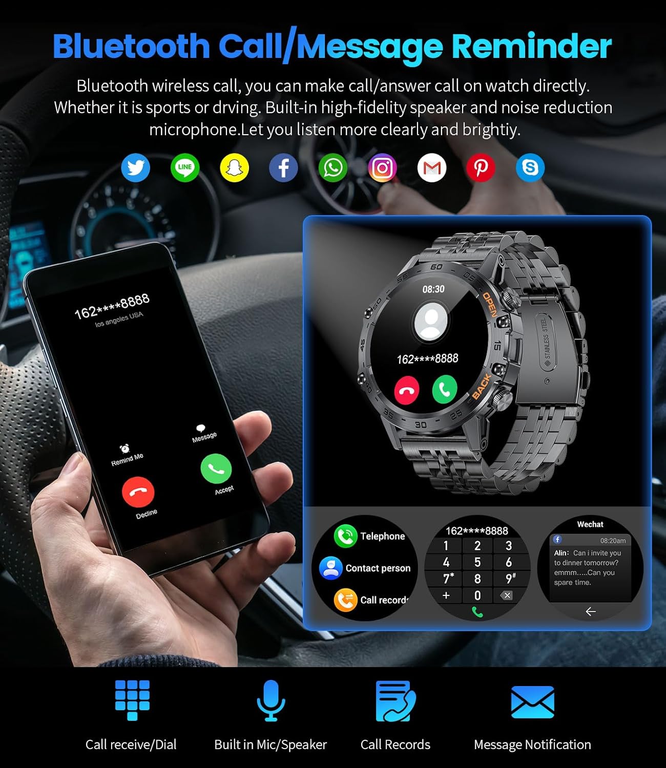 Military Smart Watch Call 100 Sports Heart Sleep