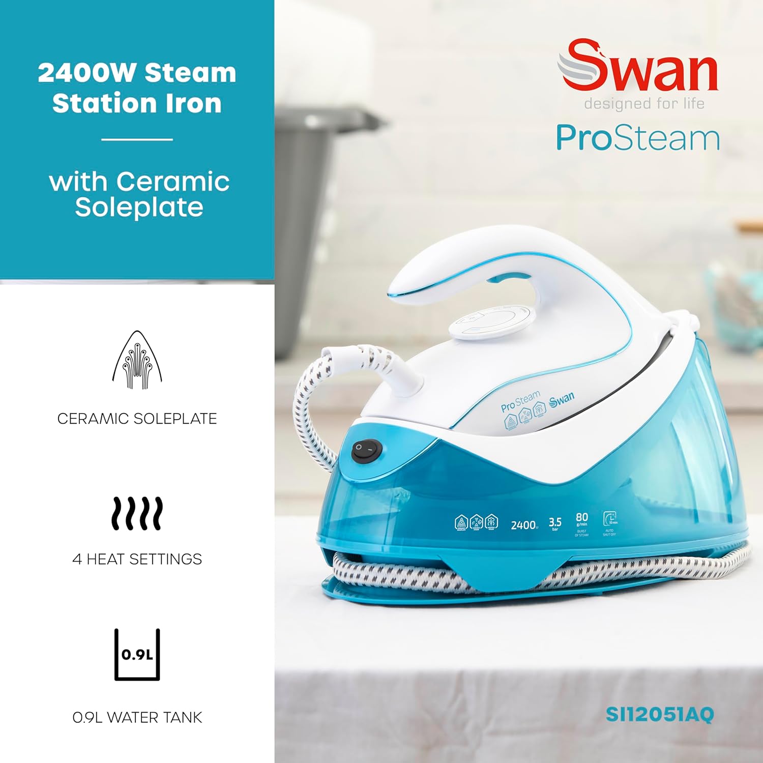 2400W Steam Generator Iron Ceramic Soleplate 900ml Tank Anti-Calc