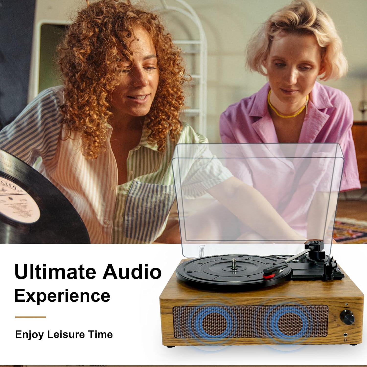 Bluetooth Vinyl Record Player Turntable 3-Speed with Built-in Speakers