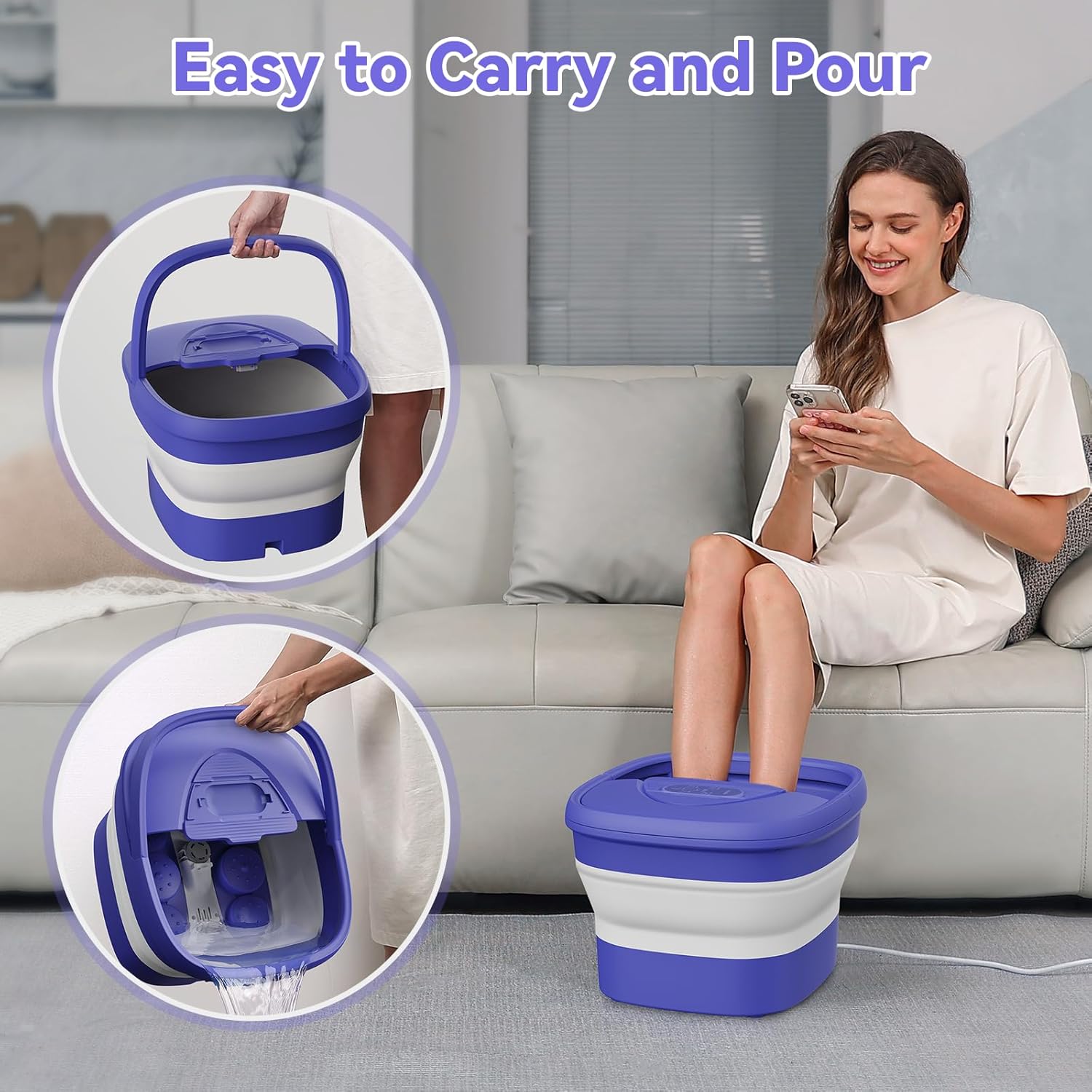 Foldable Foot Spa Bath Heat Shiatsu Rollers Remote Timer