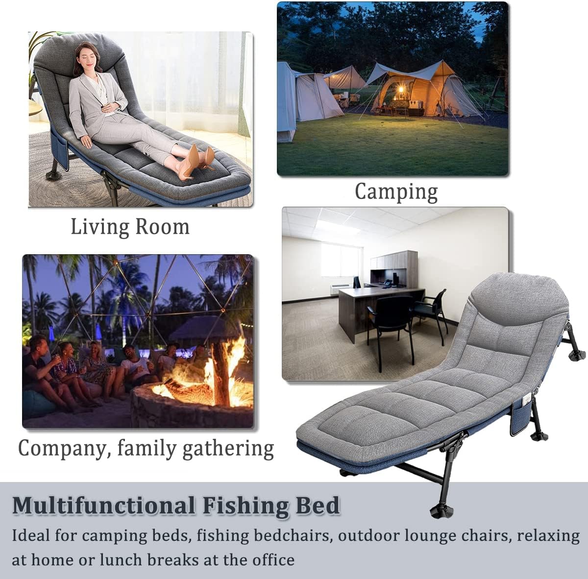 Adjustable Folding Sun Lounger Bed Grey 5 Position
