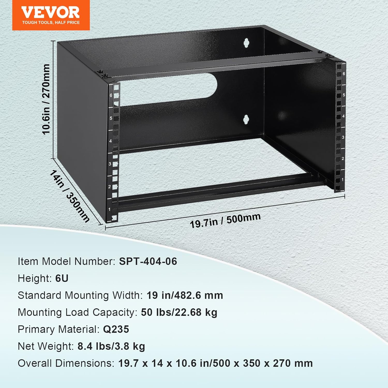 6U Wall Mount Network Rack 19 Inch 14 Inch Steel Bracket