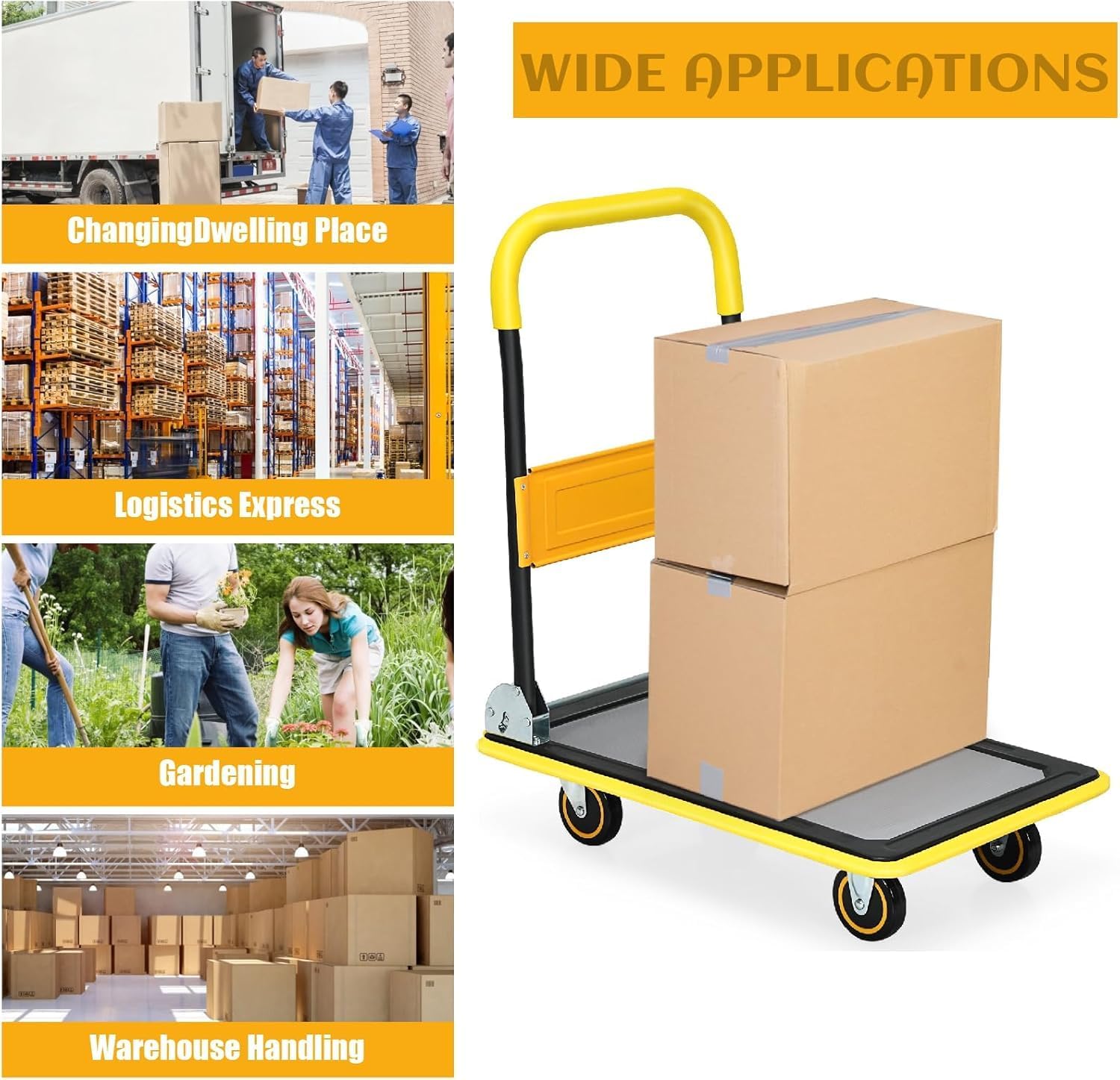 150KG Folding Platform Trolley Flatbed Truck Dolly Brake Wheels