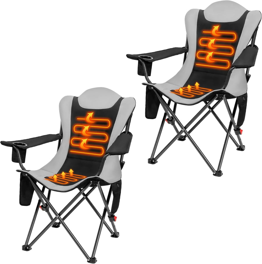 Heated Folding Camping Chair 159kg Reclining High Back