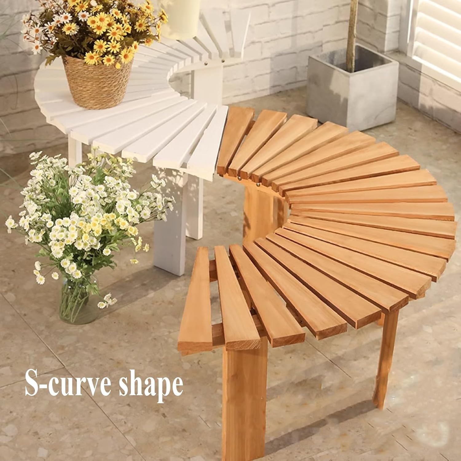 Curved Wooden Garden Bench Outdoor Patio Seat Weatherproof Yellow