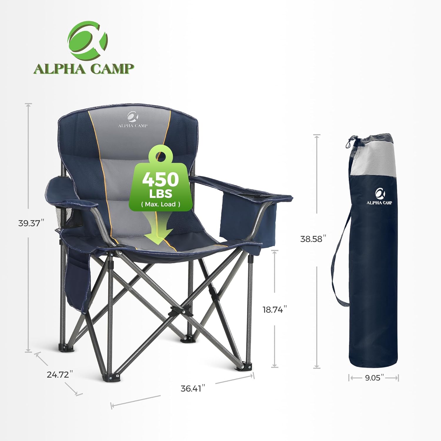 Set of 2 Heavy Duty Folding Camping Chairs 200kg Cooler Cup Holder