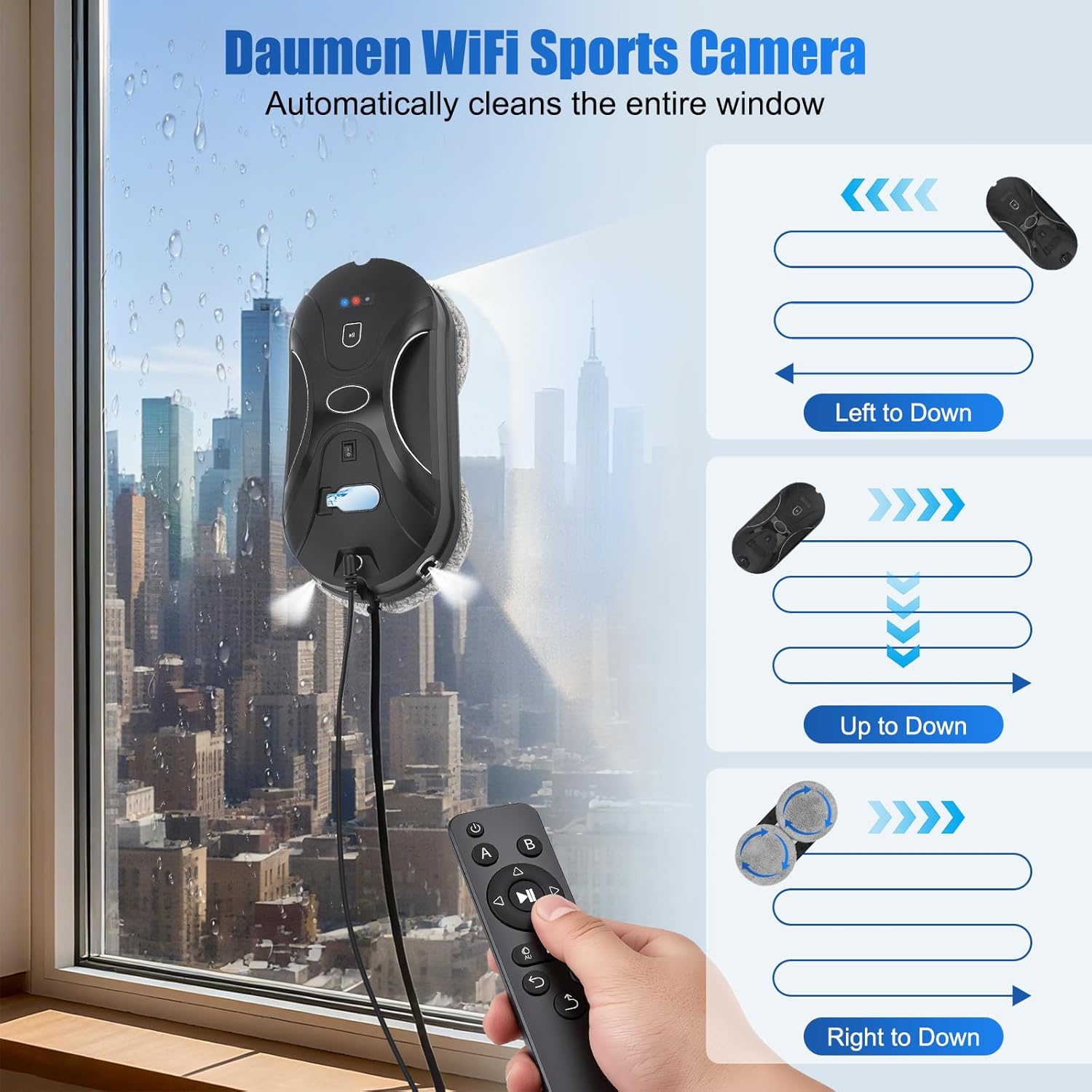Automatic Window Cleaner Robot 5600Pa AI Spray Remote Edge Detect