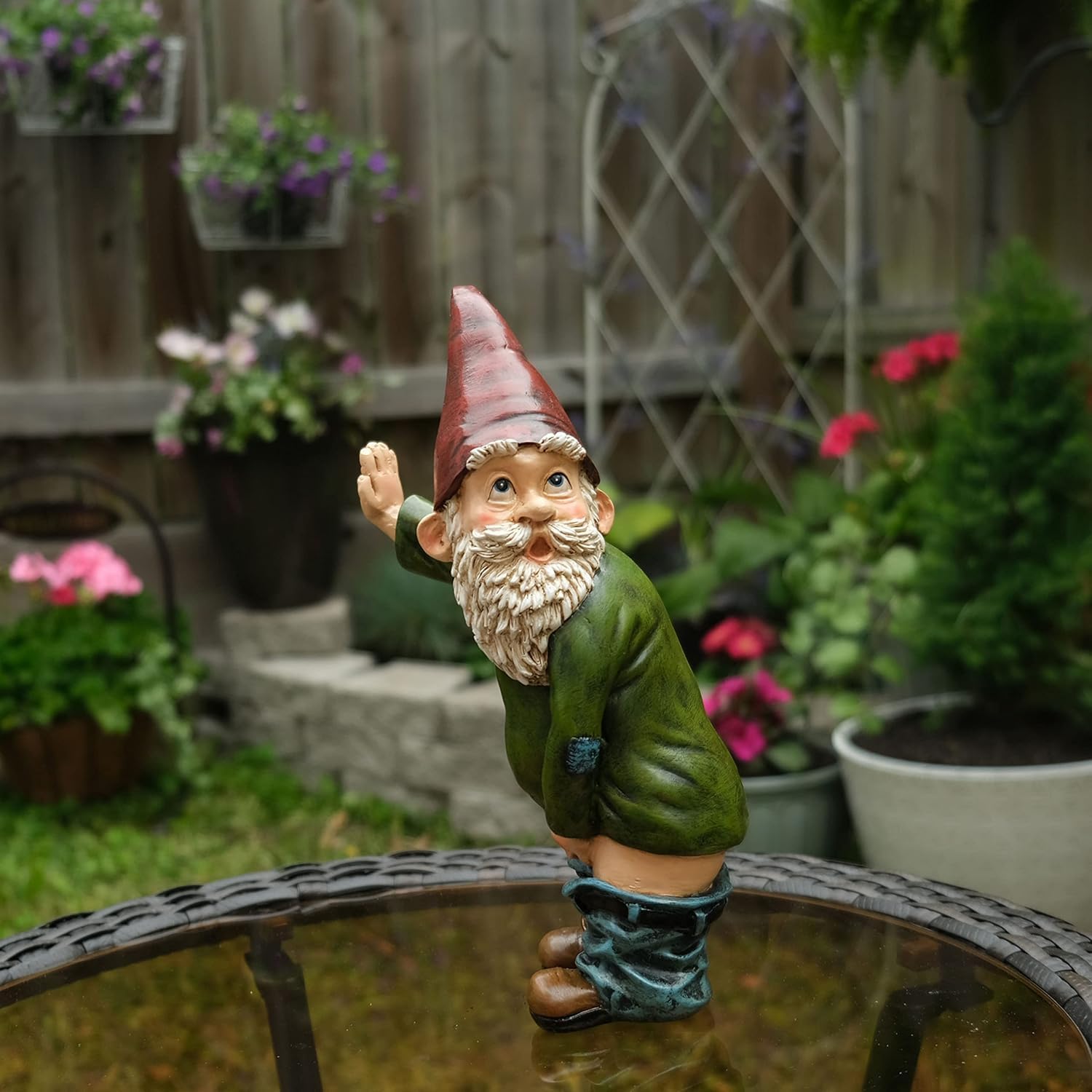 Funny Garden Gnome Statue Resin Waterproof Outdoor Decor 15cm