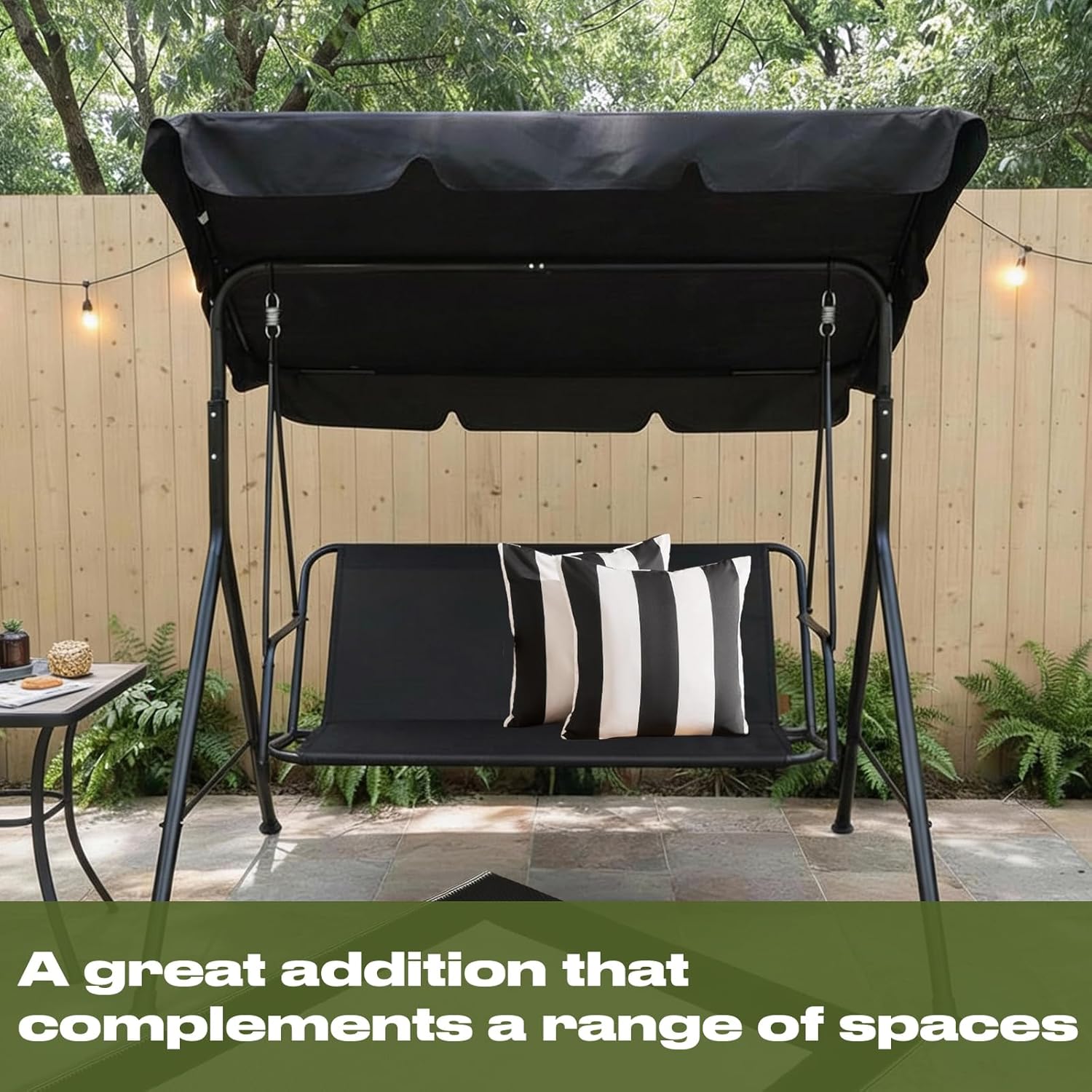 Black 3 Seater Garden Swing Bench with Canopy
