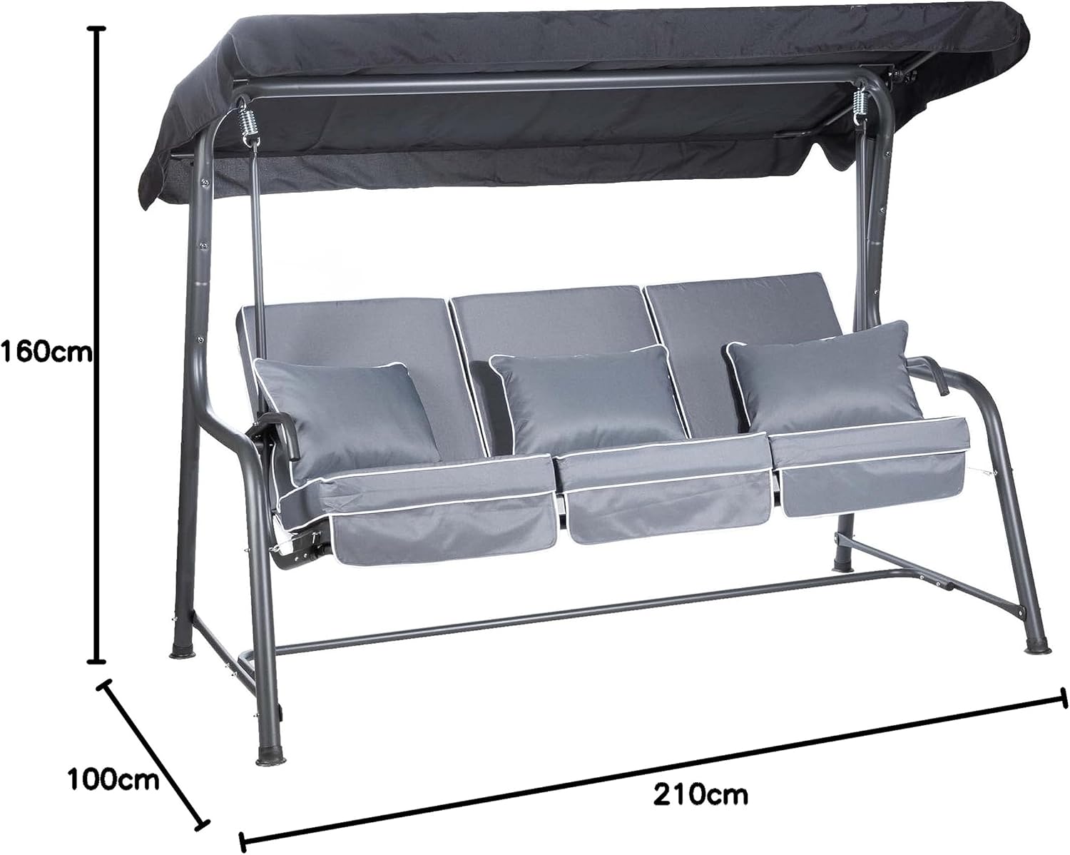 3 Seater Reclining Garden Swing Bed Grey Canopy Cushions 250kg