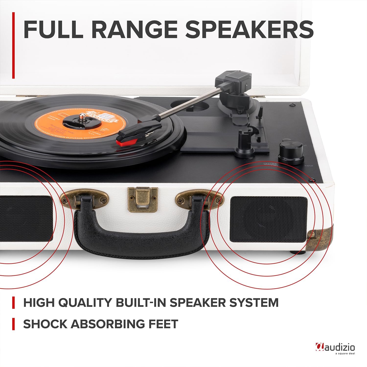 Cream Suitcase Record Player Bluetooth with Vinyl Stand