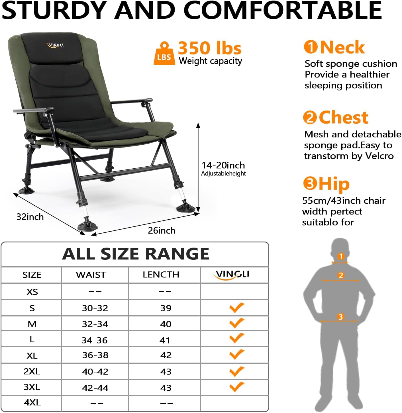 Reclining Fishing Chair Foldable Camping Seat Green