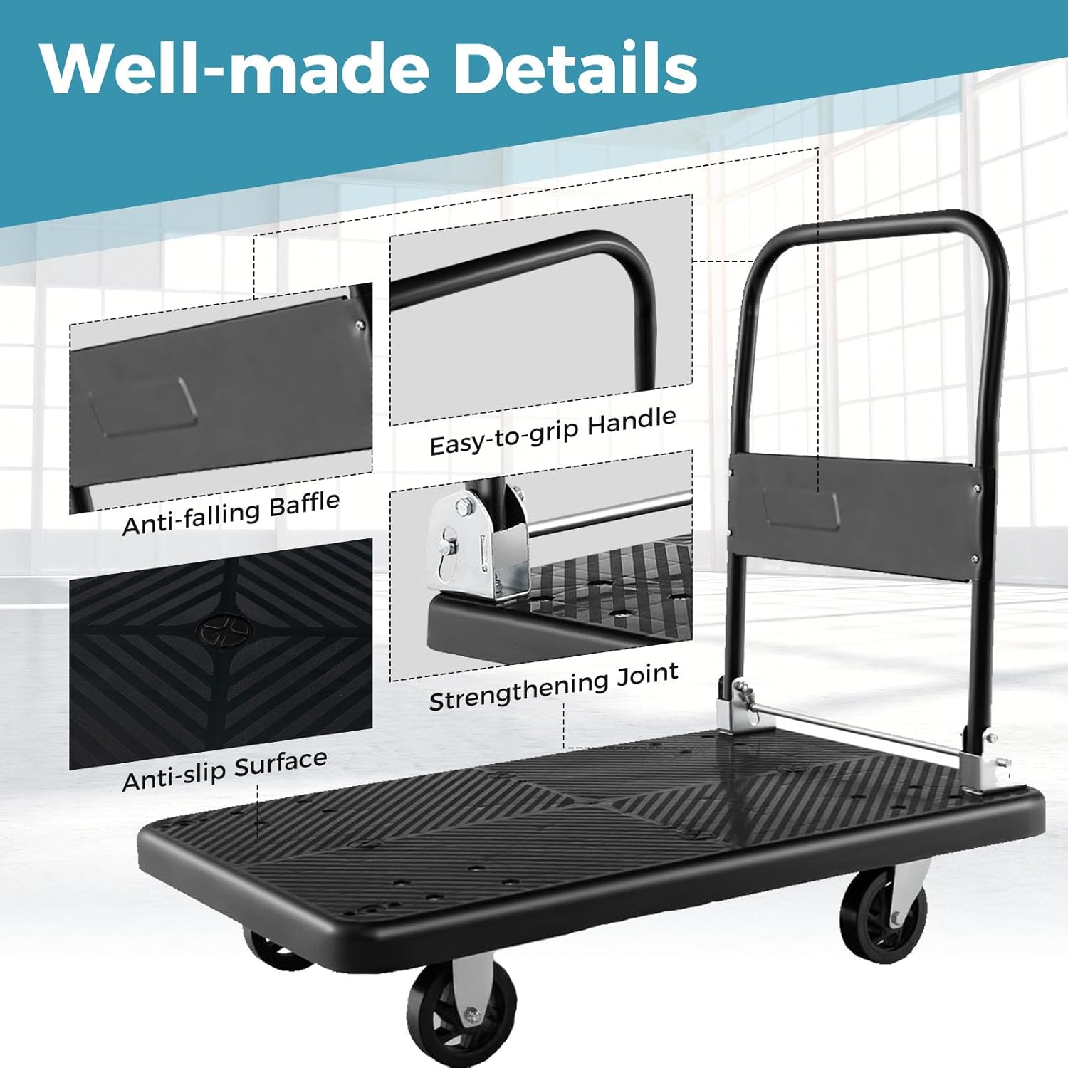 400KG Folding Platform Trolley Heavy Duty Flatbed Push Cart