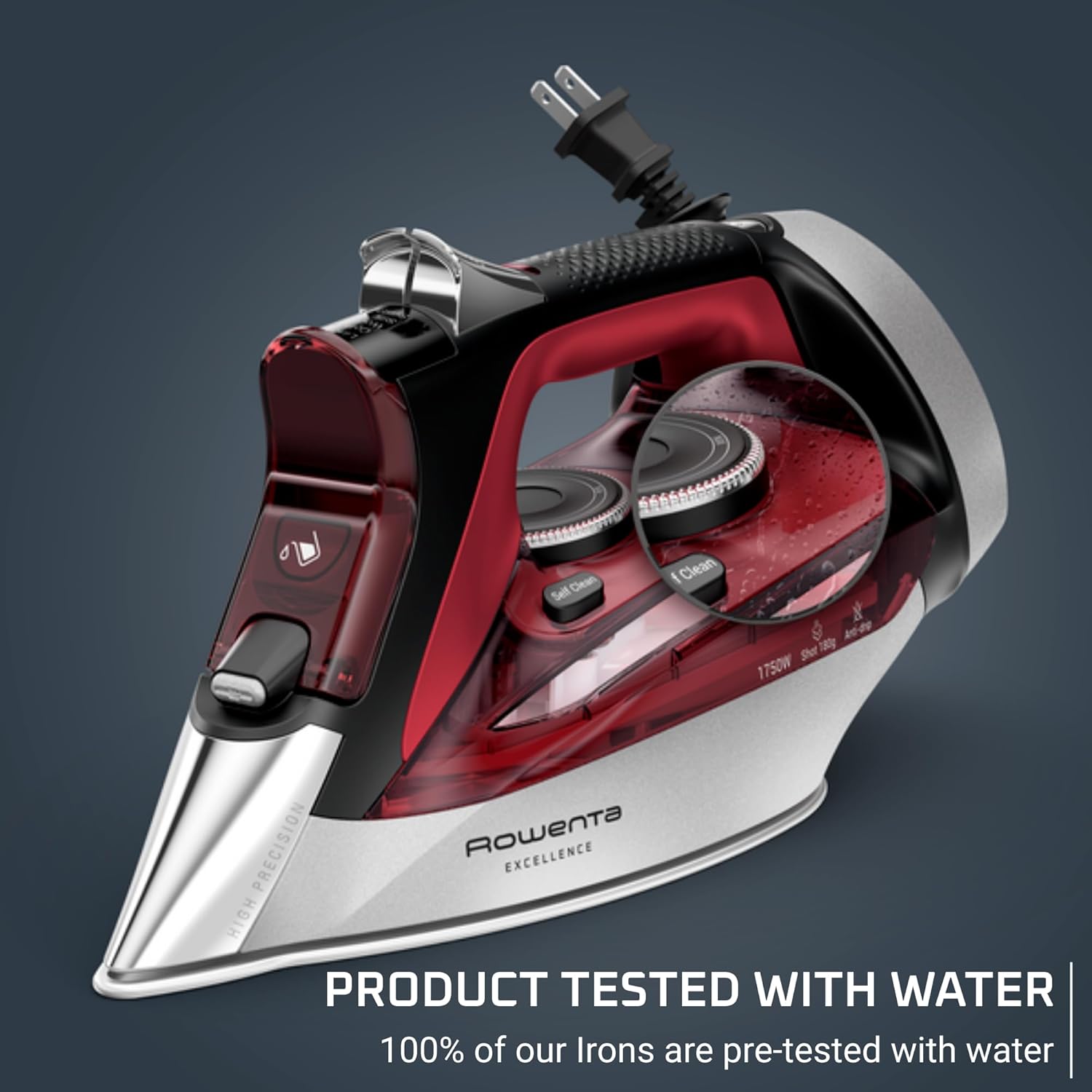 Powerful Steam Iron Stainless Steel Soleplate Retractable Cord