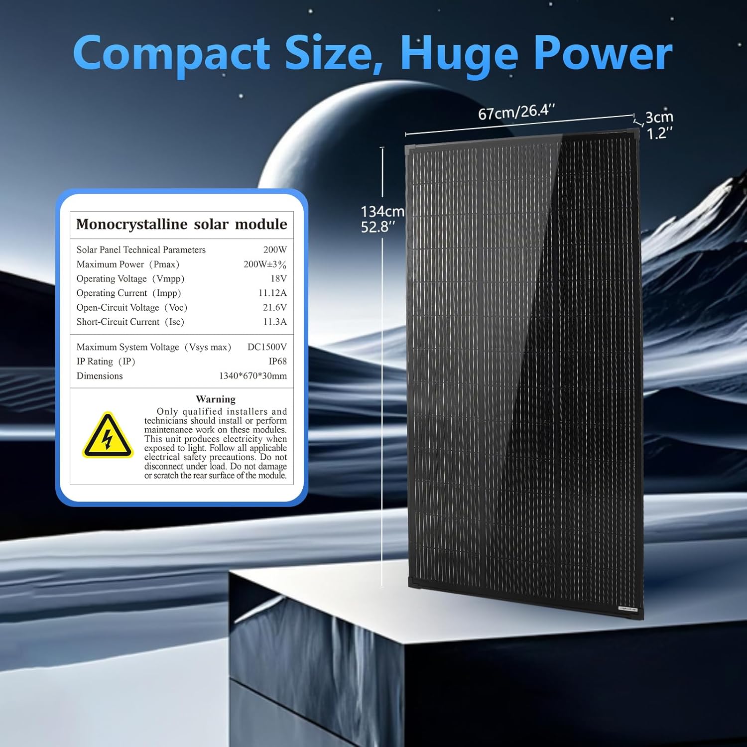 200W Solar Panel IP68 Waterproof 25 Percent High Efficiency