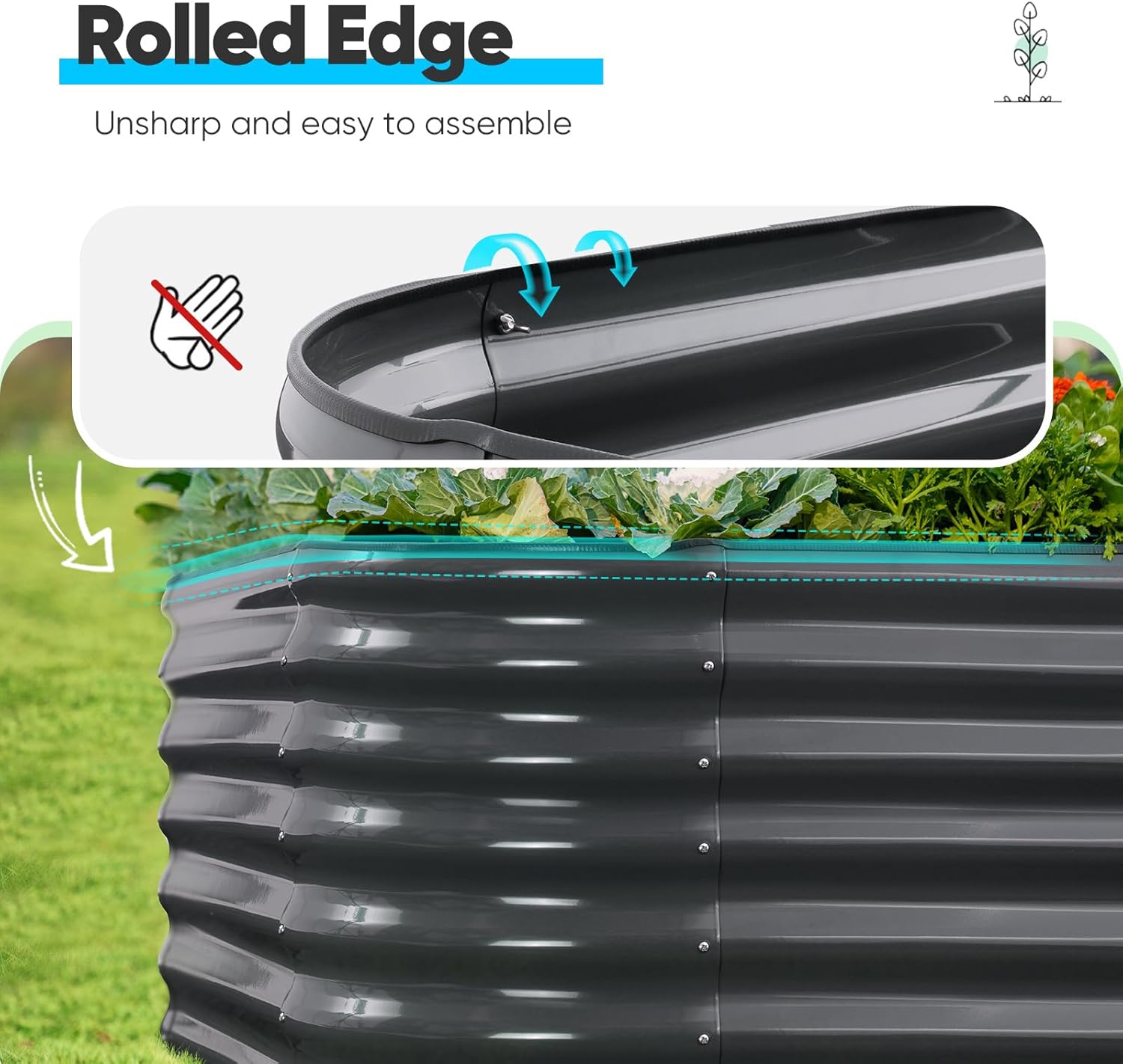 Oval Galvanized Raised Garden Bed 180x90x62cm Steel