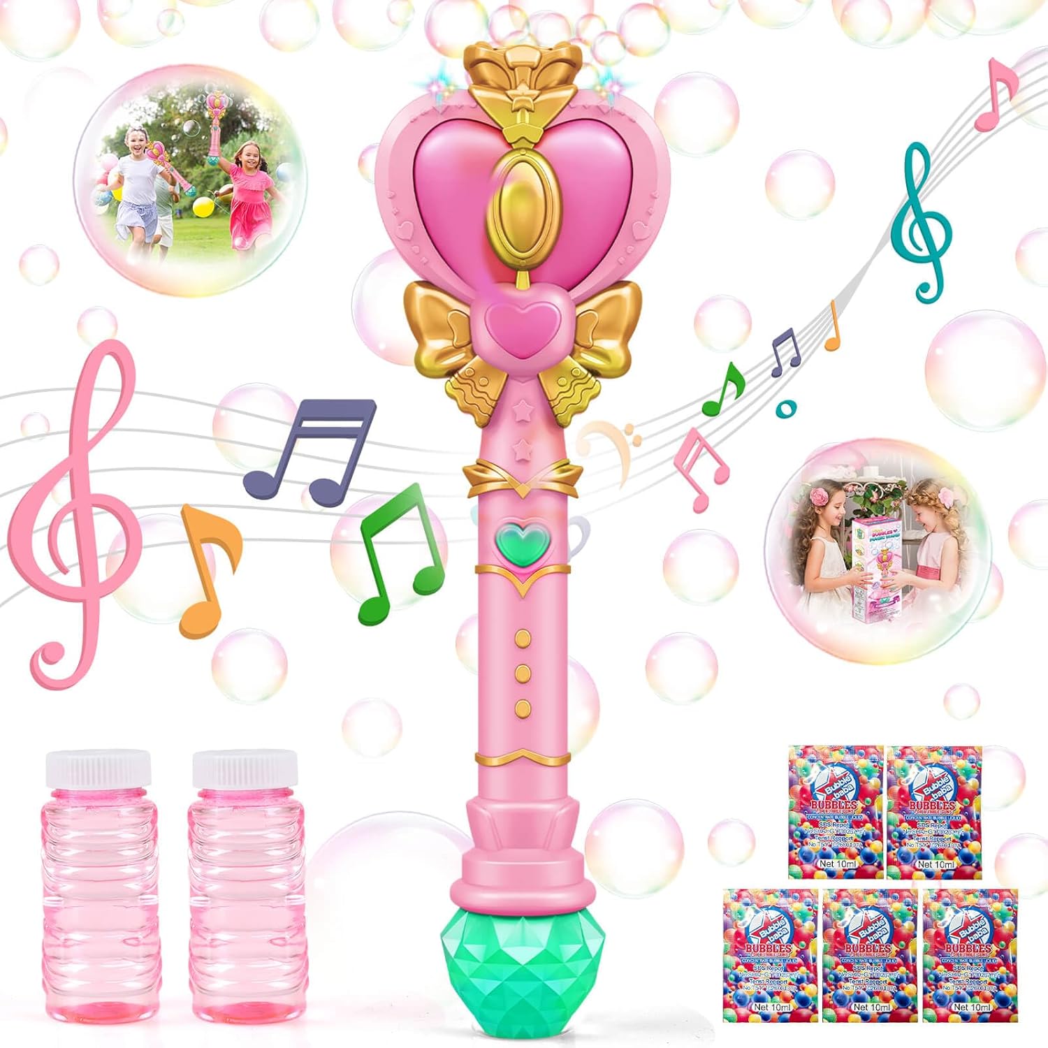 Princess Bubble Wand LED Music Girls Party Toy Pink