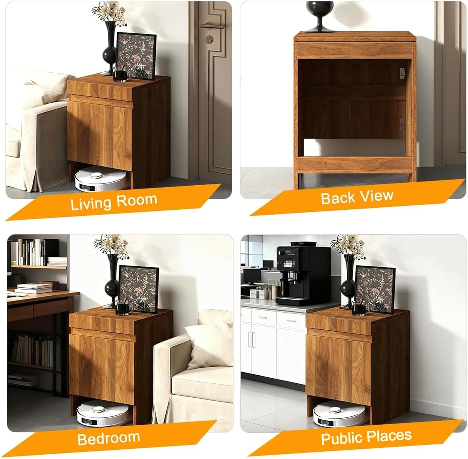 Robot Vacuum Storage Cabinet Hidden Side Table Organizer Pull Out Tray