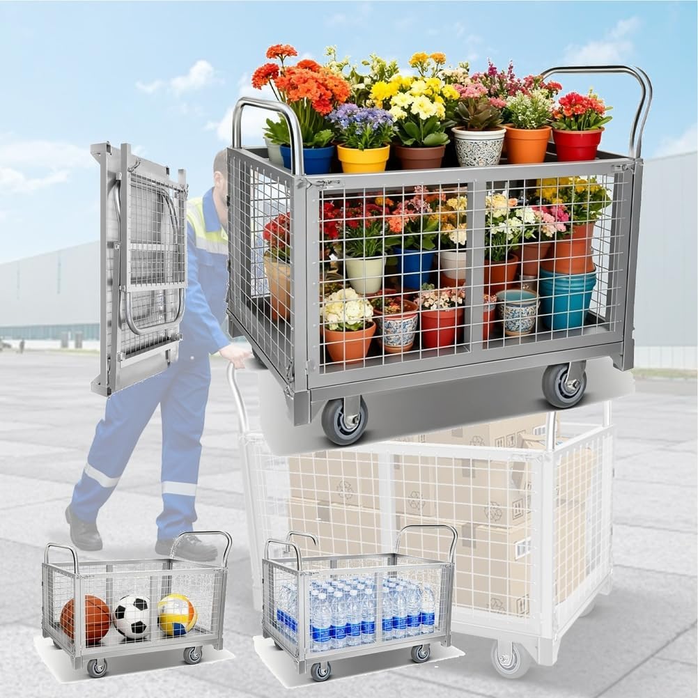 2200LBS 4 in 1 Platform Truck Cart with Cage Dolly