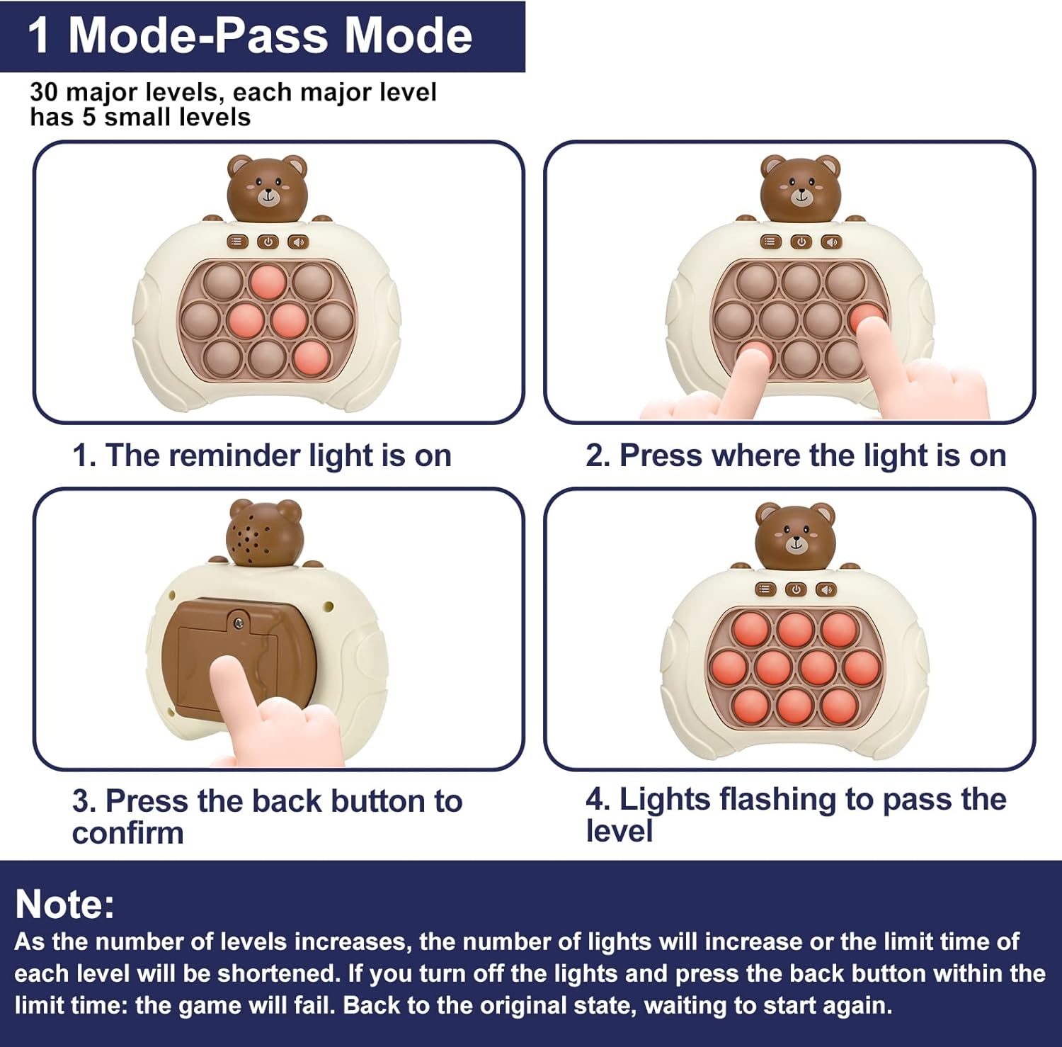 Light Up Pop Fidget Game Machine Puzzle Toy for Kids Adults