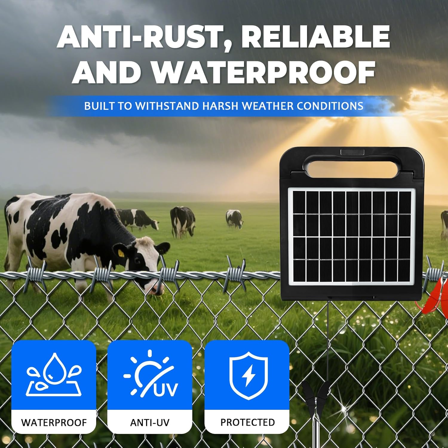 5KM Solar Electric Fence Charger 0.5J IP55 Energizer Kit