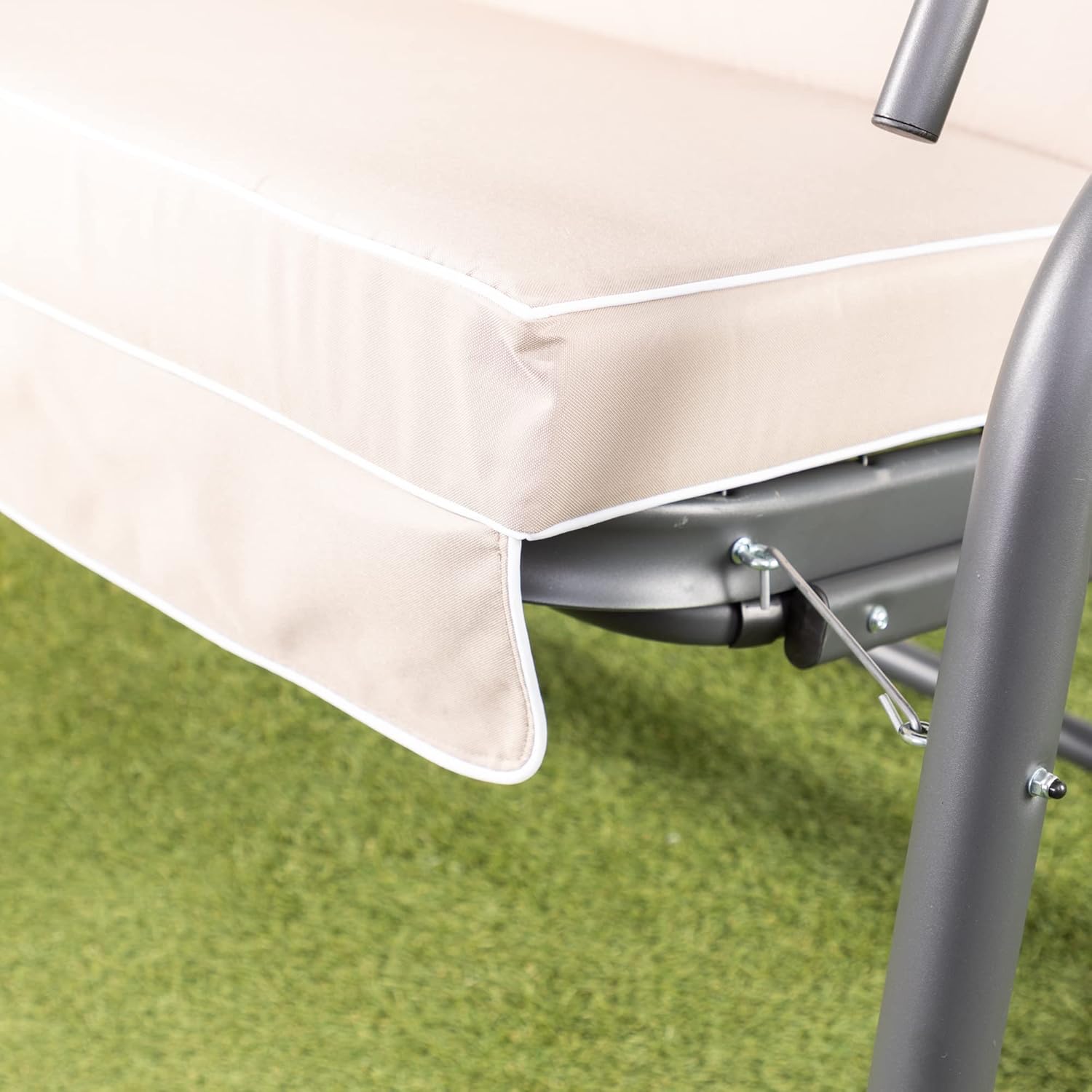 3 Seater Reclining Garden Swing Bed Taupe Canopy Cushions