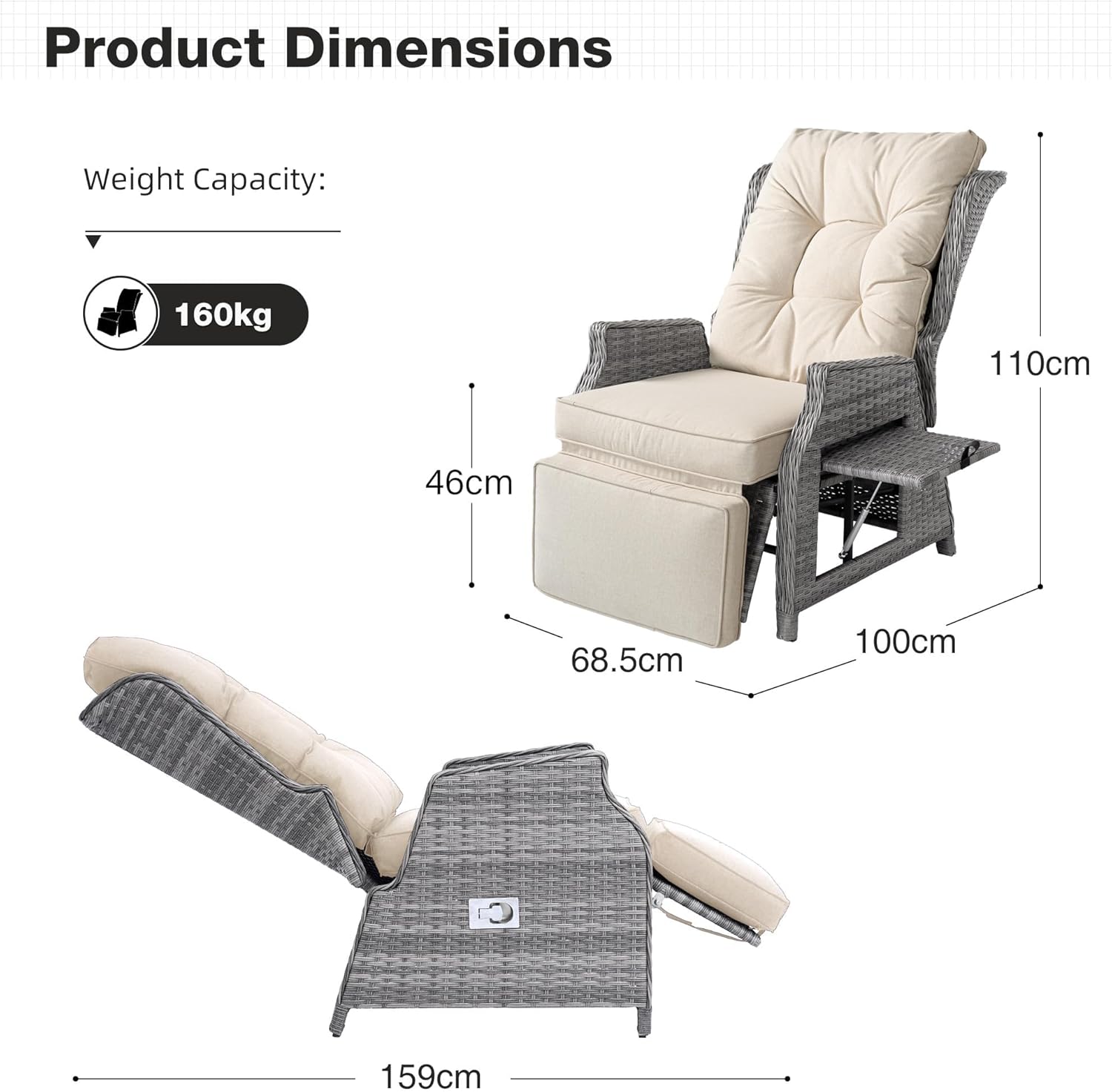 2 Piece Rattan Reclining Sun Lounger Set Beige