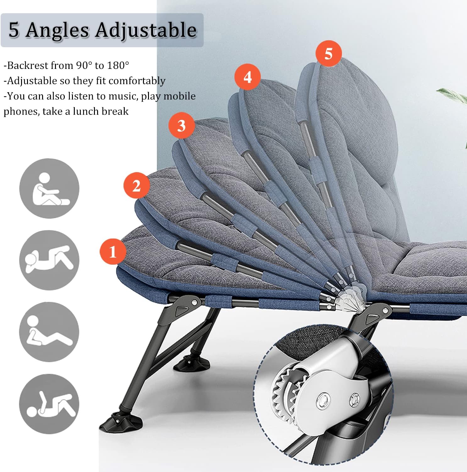 Adjustable Folding Sun Lounger Bed Grey 5 Position