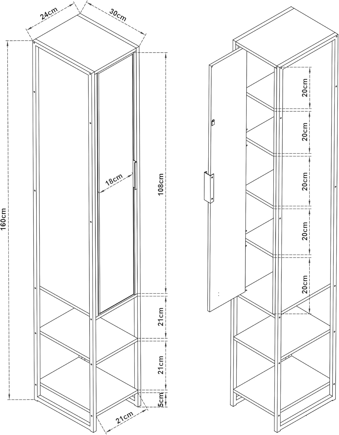 Walnut Tall Bathroom Cabinet Mirror Door Shelf Storage Unit