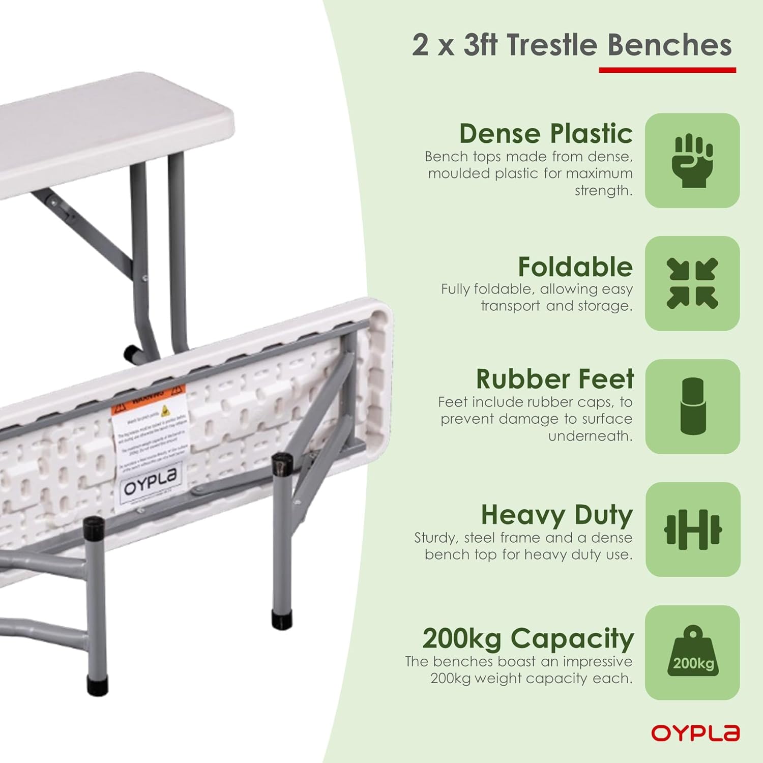 2x Folding Trestle Bench 3ft Heavy Duty Camping Picnic Seats Portable