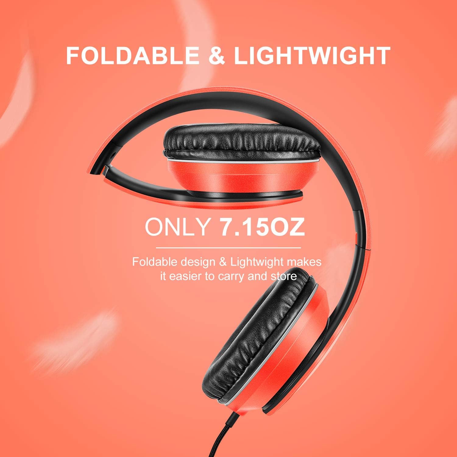 Wired Over Ear Headphones With Mic Stereo Bass 3.5mm Orange