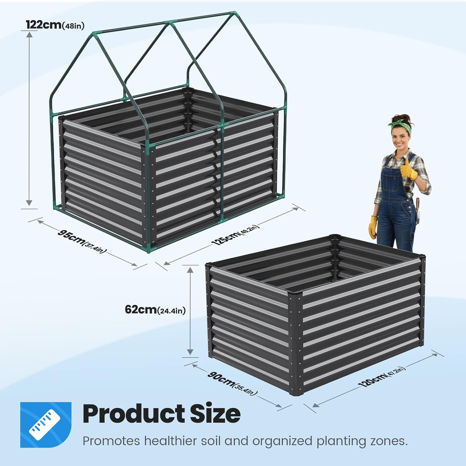 Galvanized Raised Garden Bed with Greenhouse Cover 120x90cm
