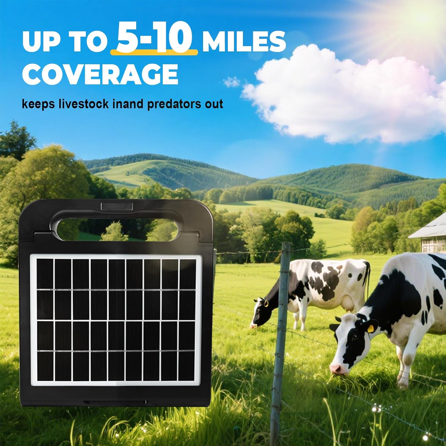 5KM Solar Electric Fence Charger 0.5J IP55 Energizer Kit