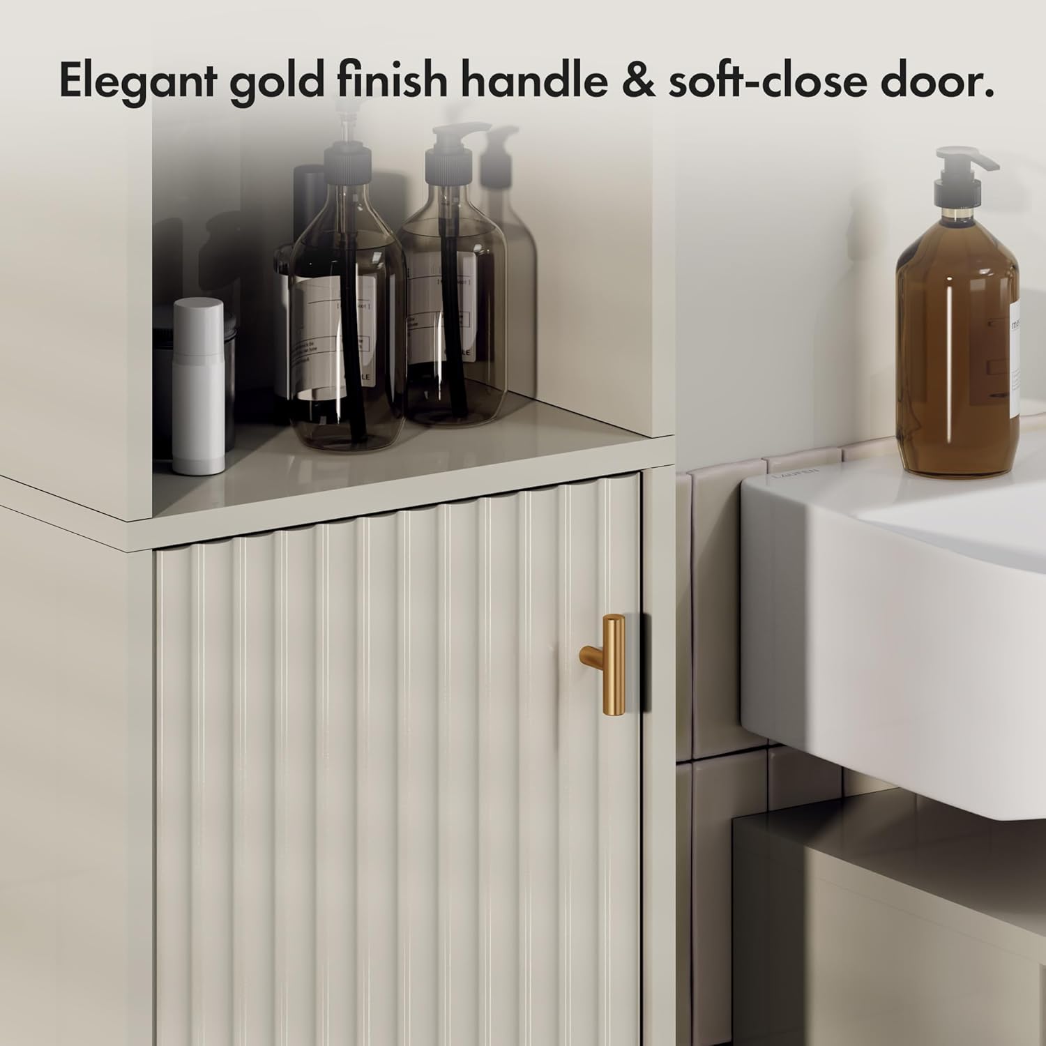 Tall Bathroom Cabinet Slim Storage Unit Stone 6 Shelf