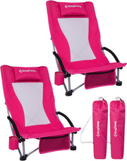 2 Pack Rose Red Low Folding Beach Chairs Heavy Duty Seats