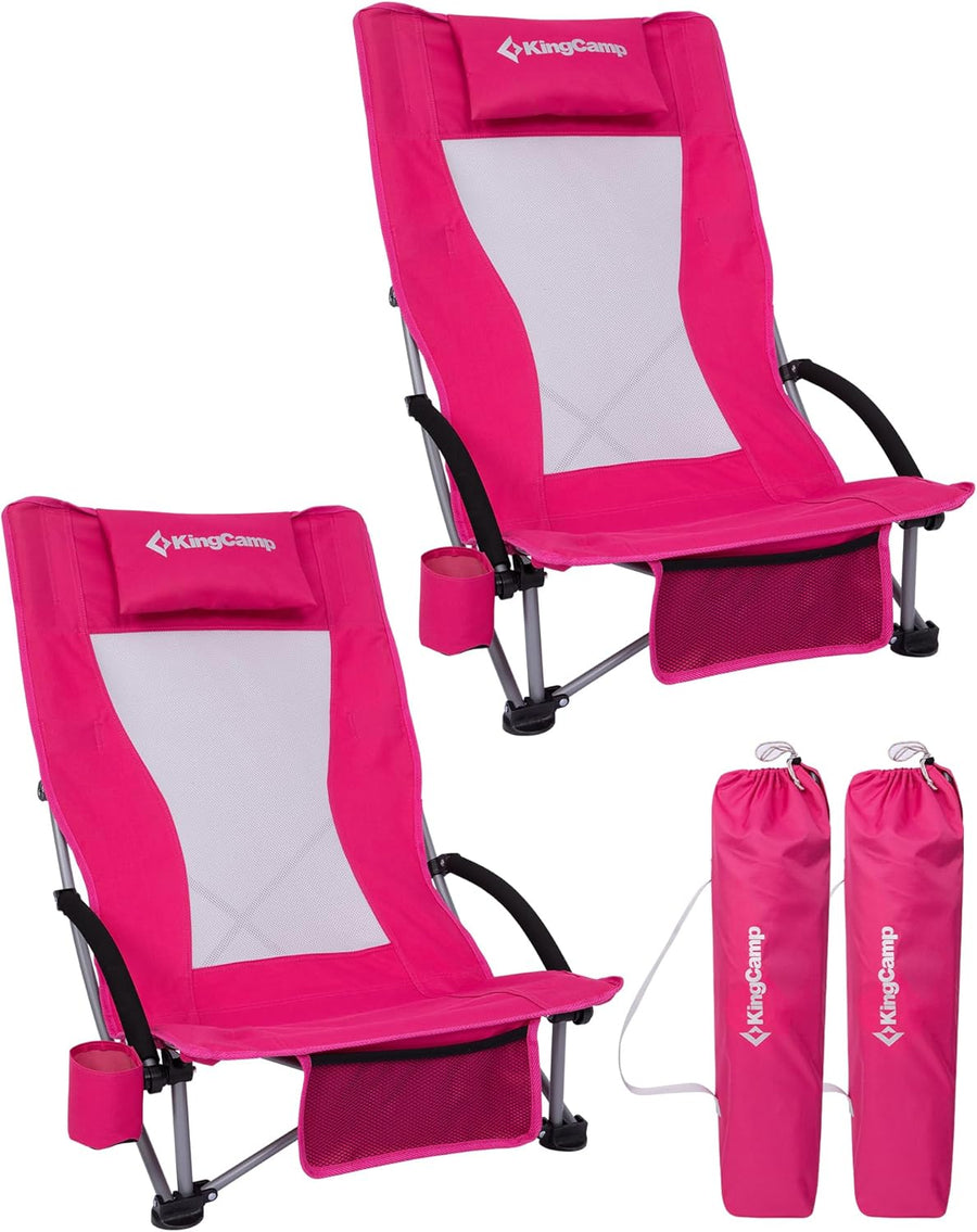 2 Pack Rose Red Low Folding Beach Chairs Heavy Duty Seats