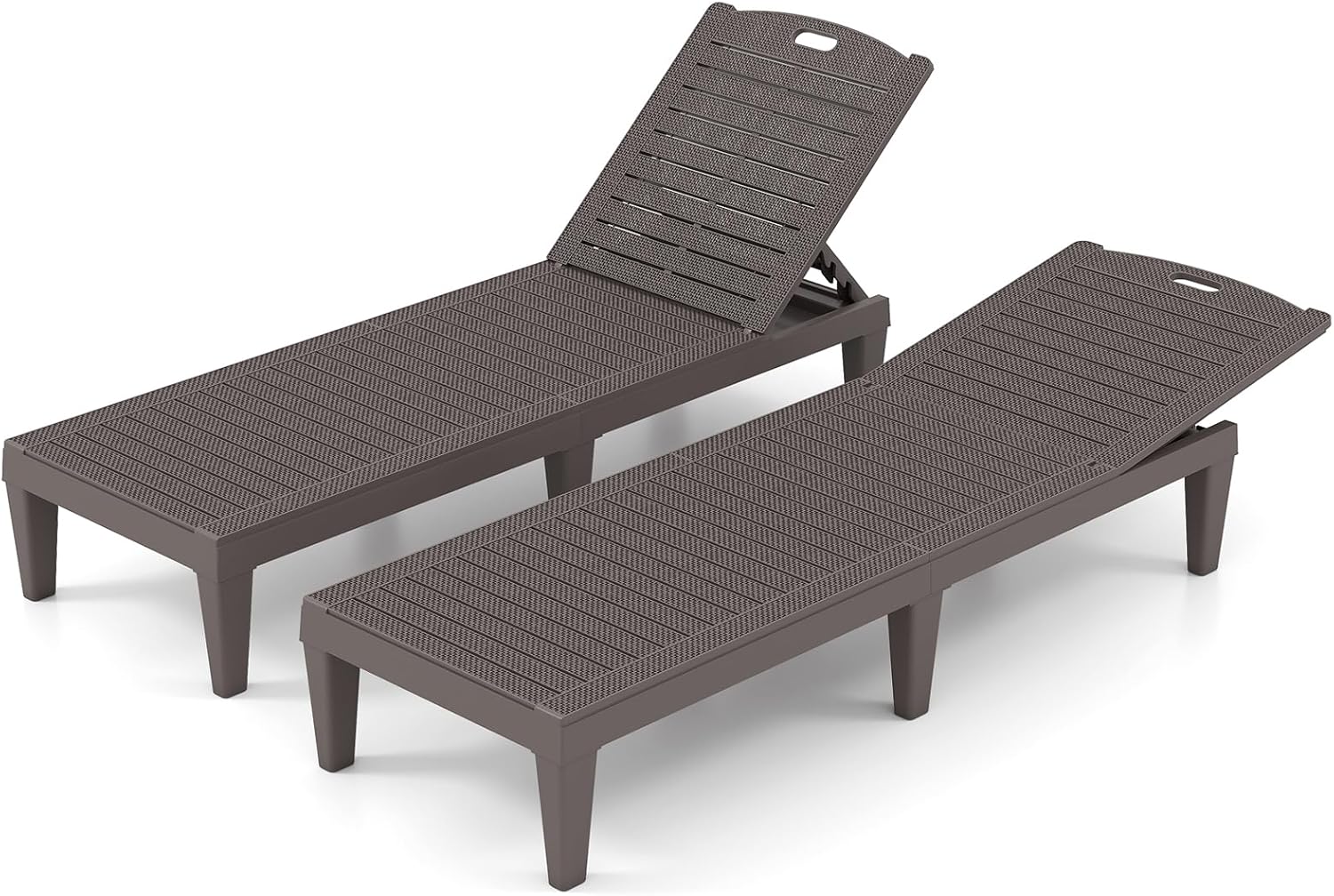 Set of 2 Rattan Style Sun Loungers Brown 5 Level