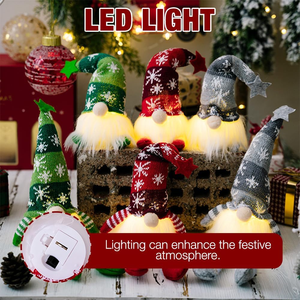 6PCS Christmas Gnome Lights LED Plush Santa Gonk Holiday Decor