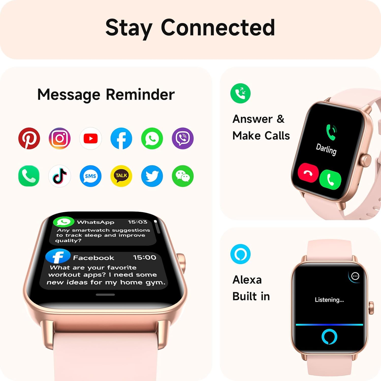 Ladies Smart Watch Alexa Call 110 Sports IP68