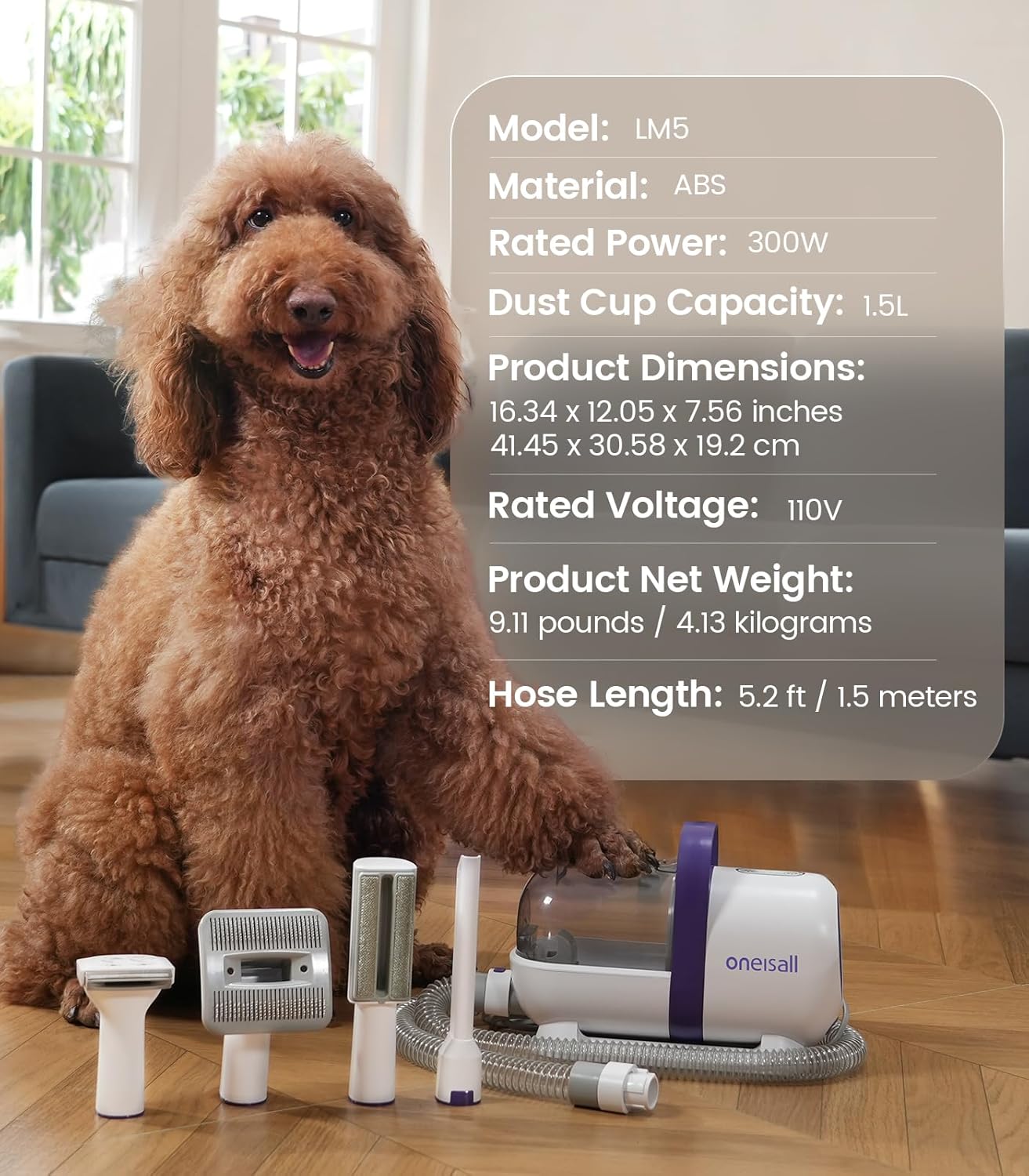 Dog Grooming Vacuum Kit Pet Hair Remover Brush 4 Tools